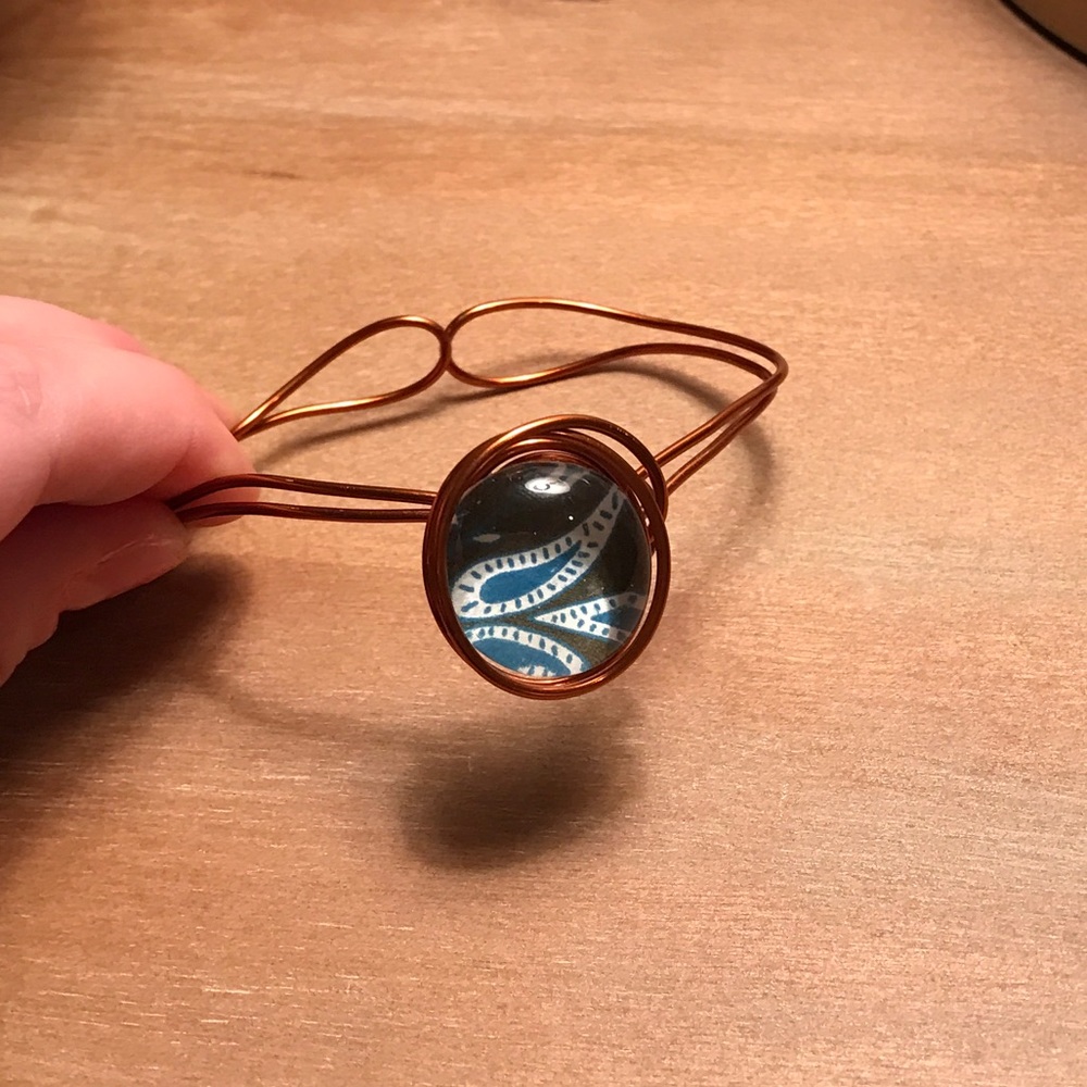 Handcrafted boho copper wire bracelet & charm