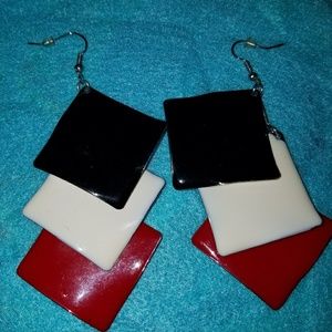 BLACK WHITE & RED EARRINGS