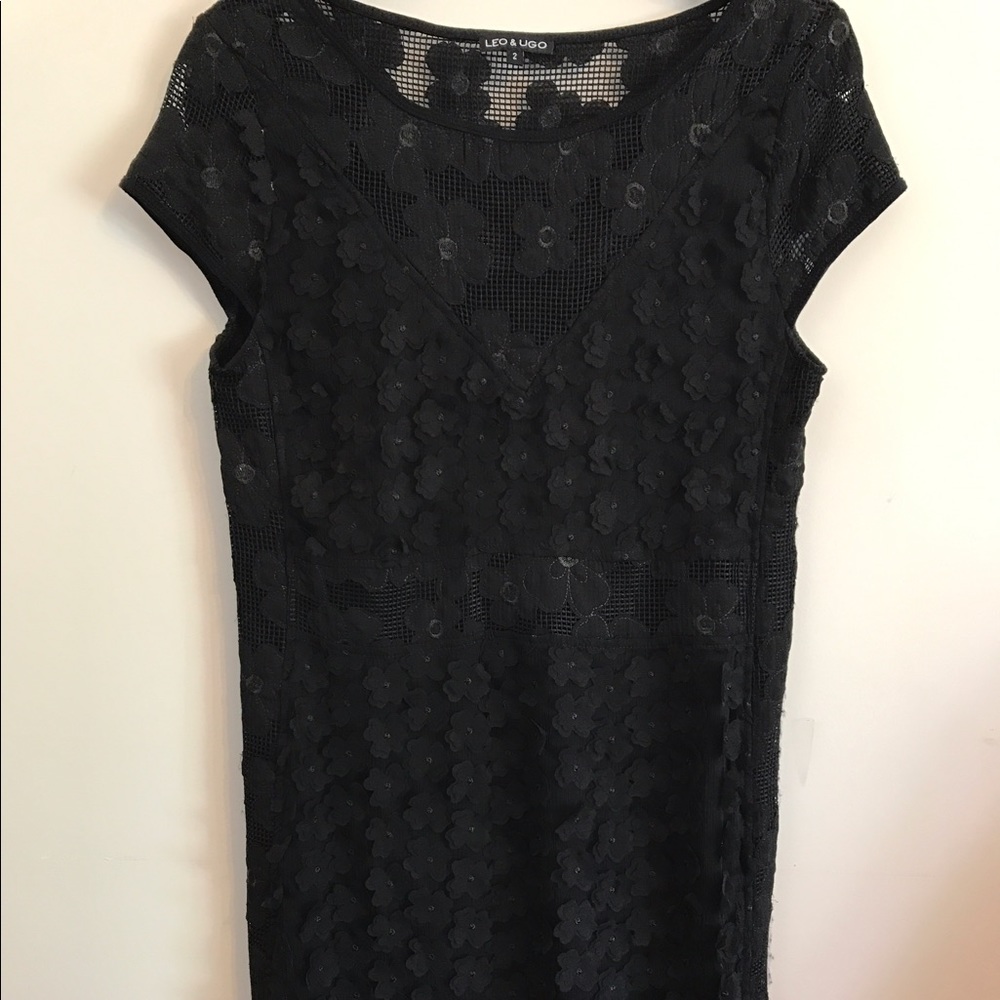 Leo and Ugo Black Dress w/ Sewn On Flowers