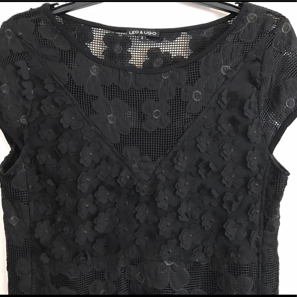 Leo and Ugo Black Dress w/ Sewn On Flowers - Picture 2 of 8