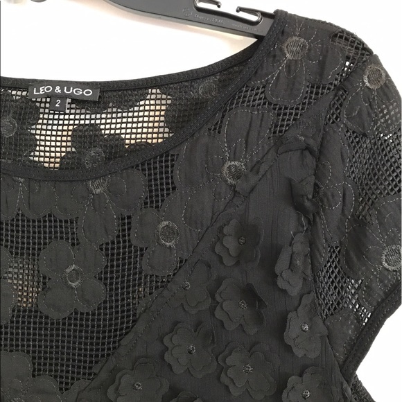 Leo and Ugo Black Dress w/ Sewn On Flowers - Picture 6 of 8