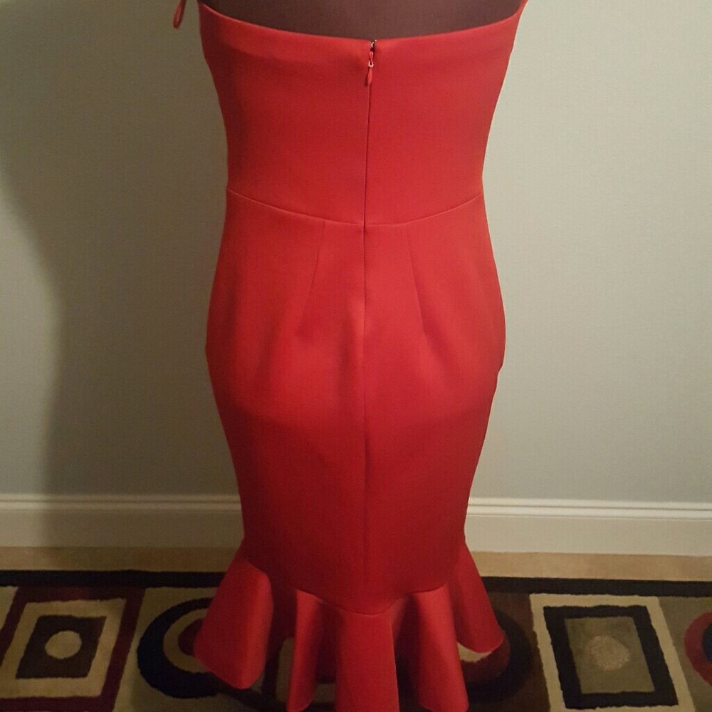 Red strapless dress