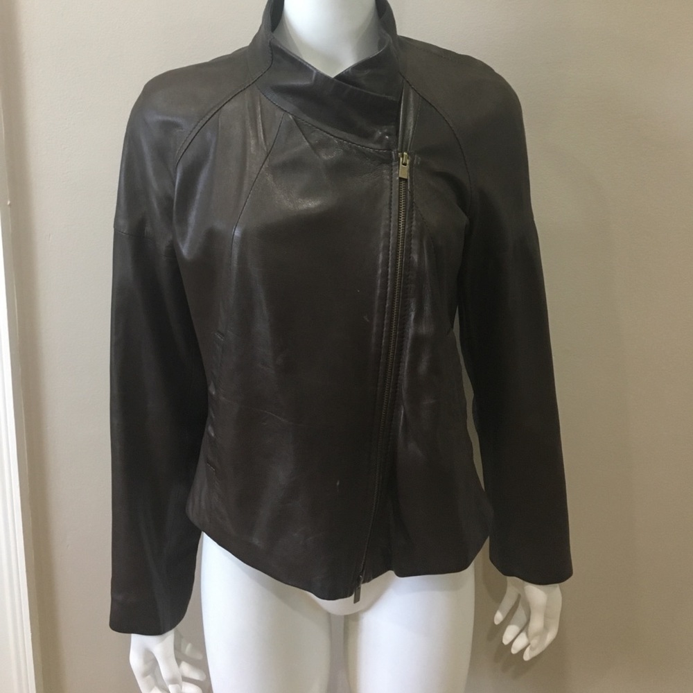 Theory dark brown leather jacket