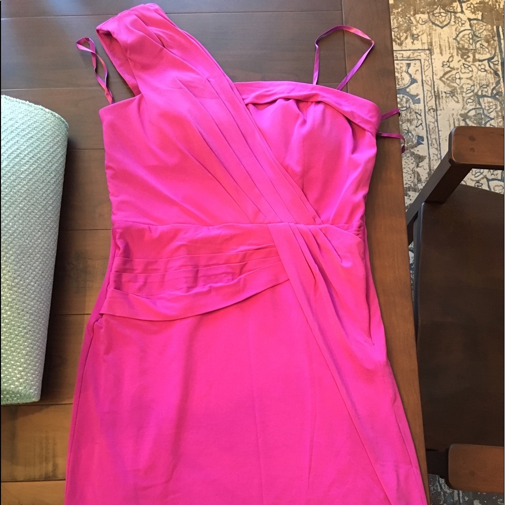 Max and Cleo one shoulder fuchsia cocktail dress