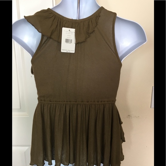 🆕 NWT Free People Float Away Ruffle Tank size Small Khaki Green - Picture 3 of 7
