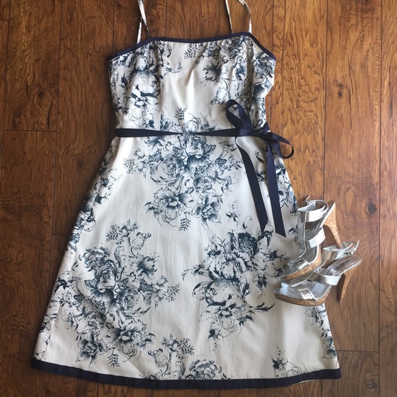 JESSICA HOWARD Navy Cream Floral DRESS 12P - Picture 1 of 7