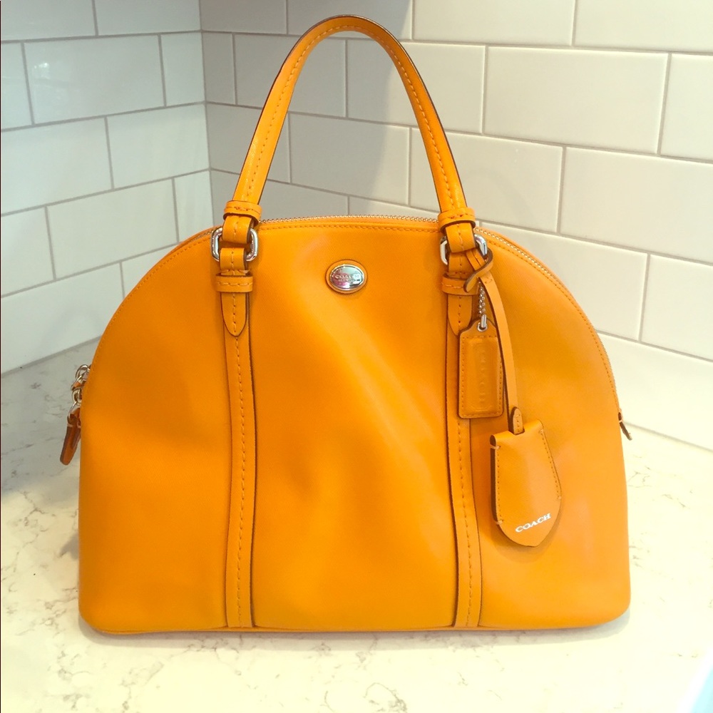 Peyton Leather Cora Domed Satchel- Bright Orange