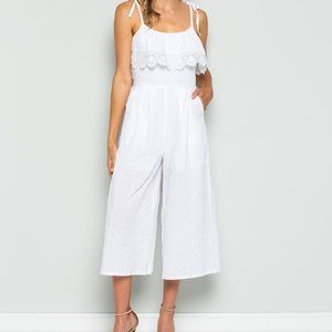 Ivory lace-ruffle jumpsuit