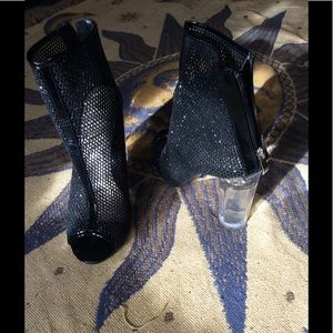 Mesh booties with clear heel