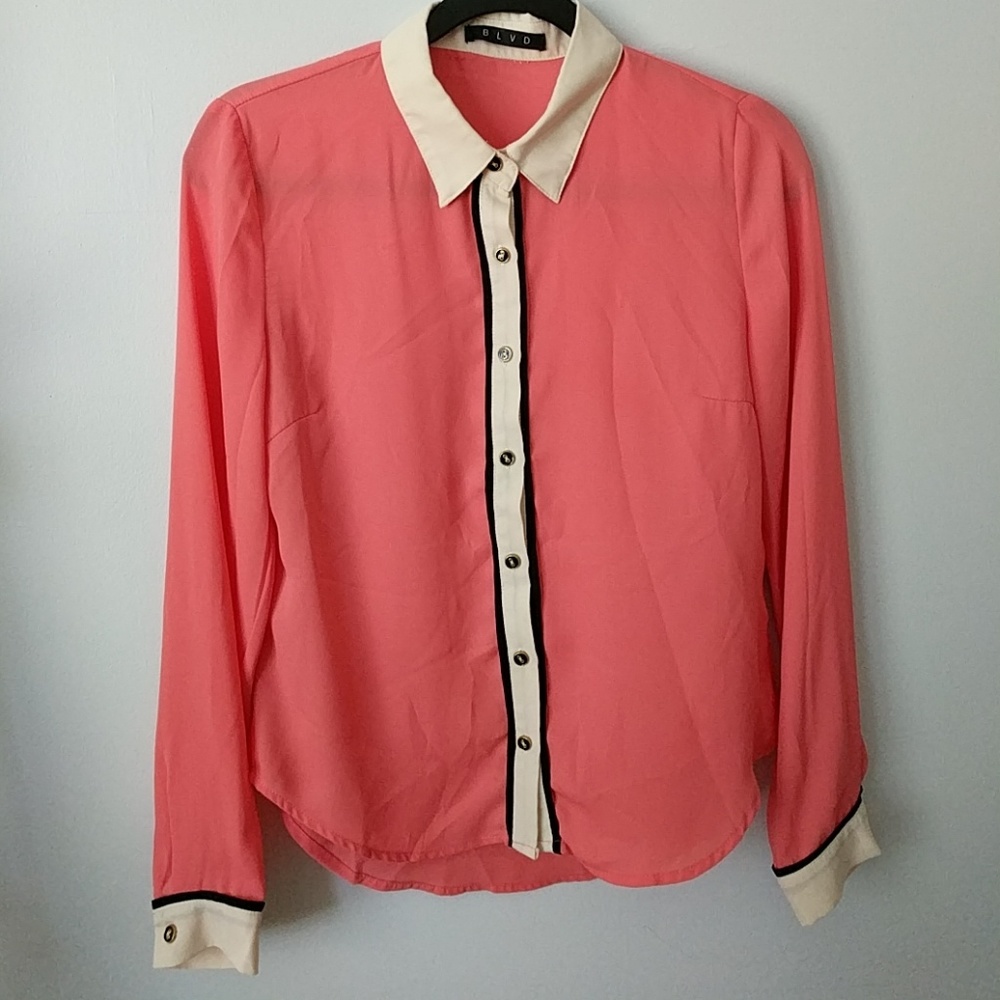 BLVD peach color button up top
