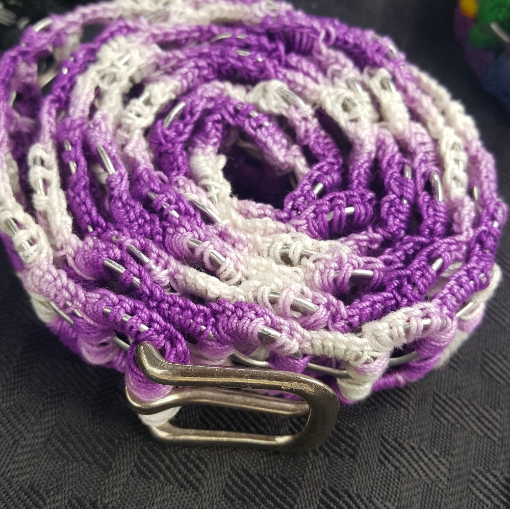 Hand made Crochet Purple and white Soda Tab Belt
