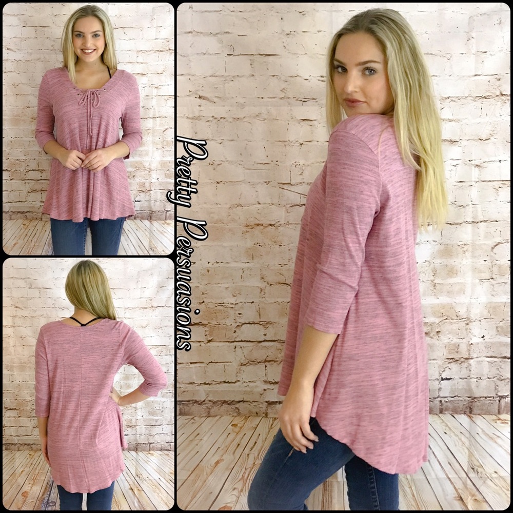 NWT Marled Rose Lace Up Top - Picture 2 of 4
