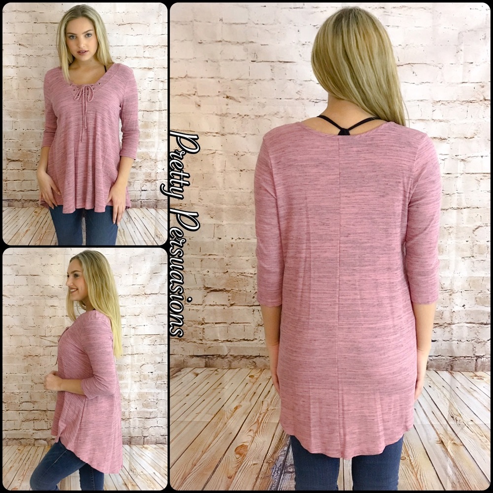 NWT Marled Rose Lace Up Top - Picture 3 of 4
