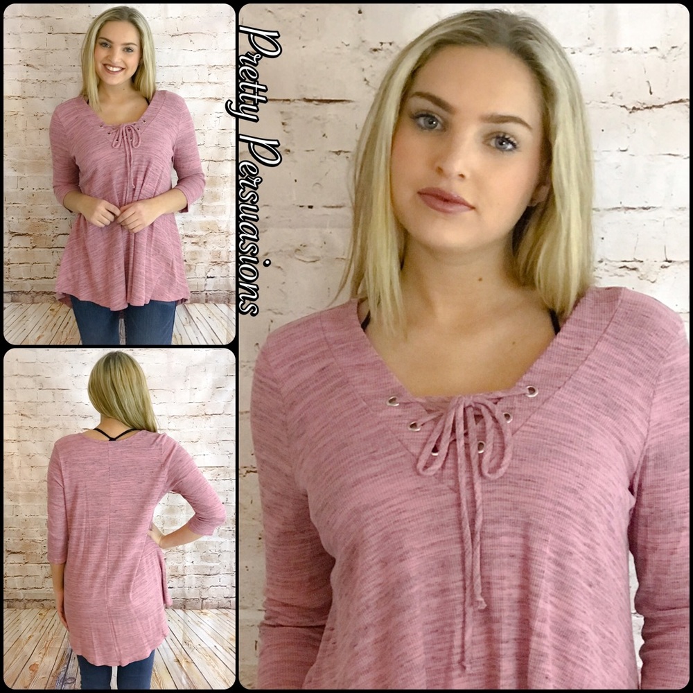 NWT Marled Rose Lace Up Top - Picture 4 of 4
