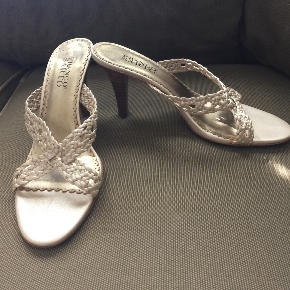 Franco Sarto Gold braided leather heel sandal Sz 8
