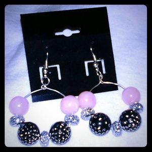 Black pink and silver earrings