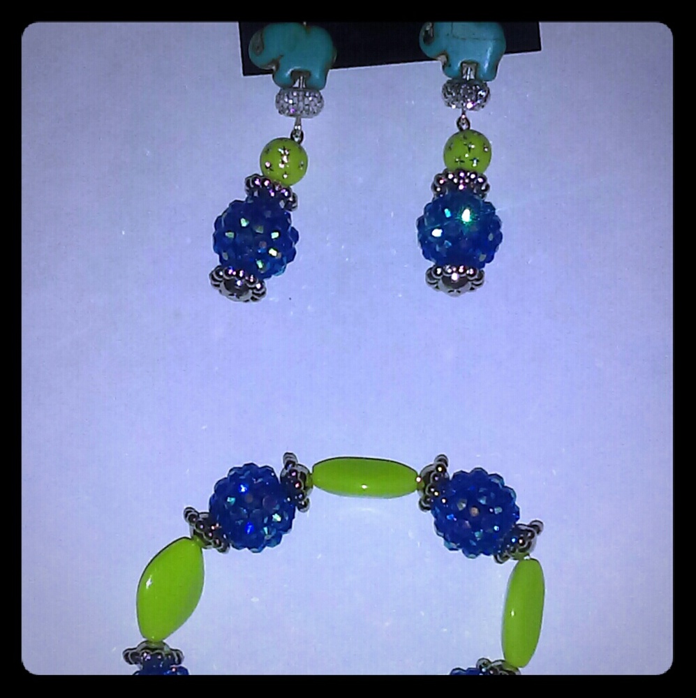 Blue and Green earring and bracelet set