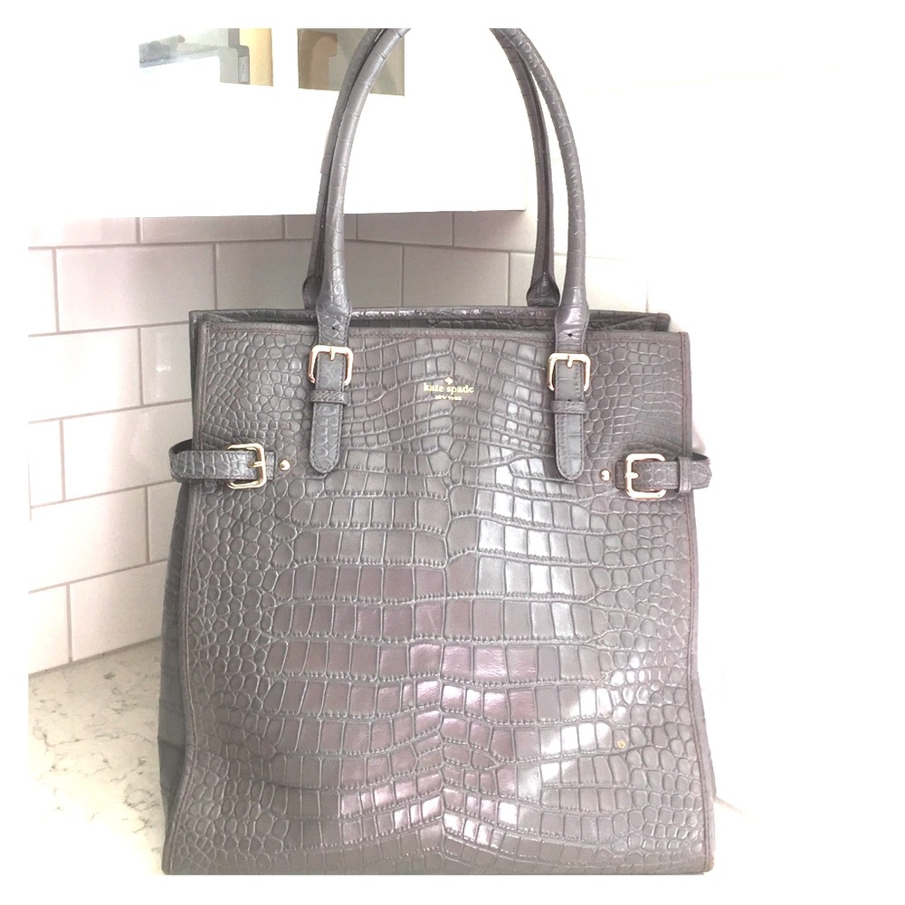 Kate Spade Vanston Croc Embossed Shopper- Grey