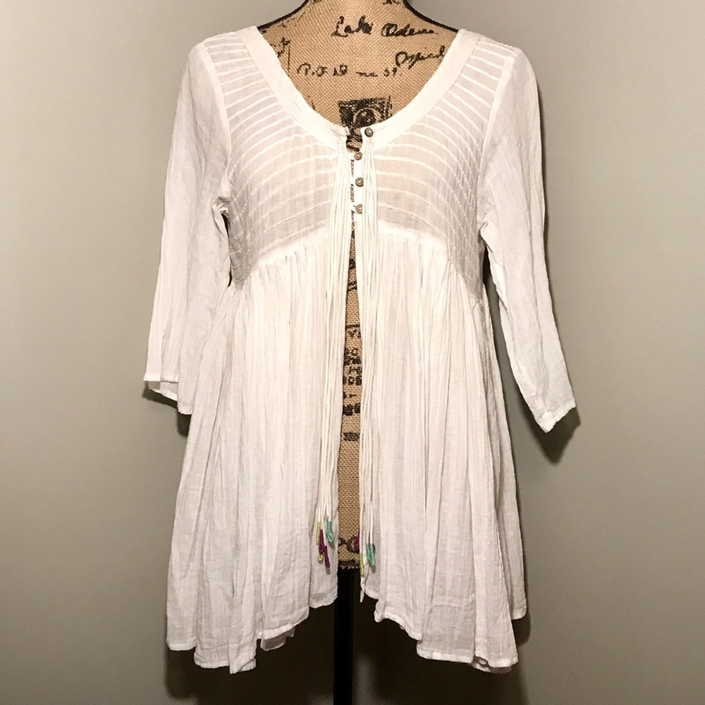 O'NEIL Boho Flowy 4-Button Highlow Blouse Size Lg