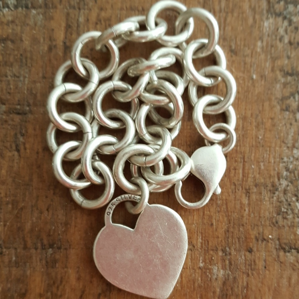 925 Sterling Heavy Chain Link Heart Charm Bracelet