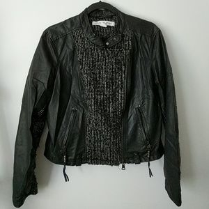 Black and white detail faux leather jacket