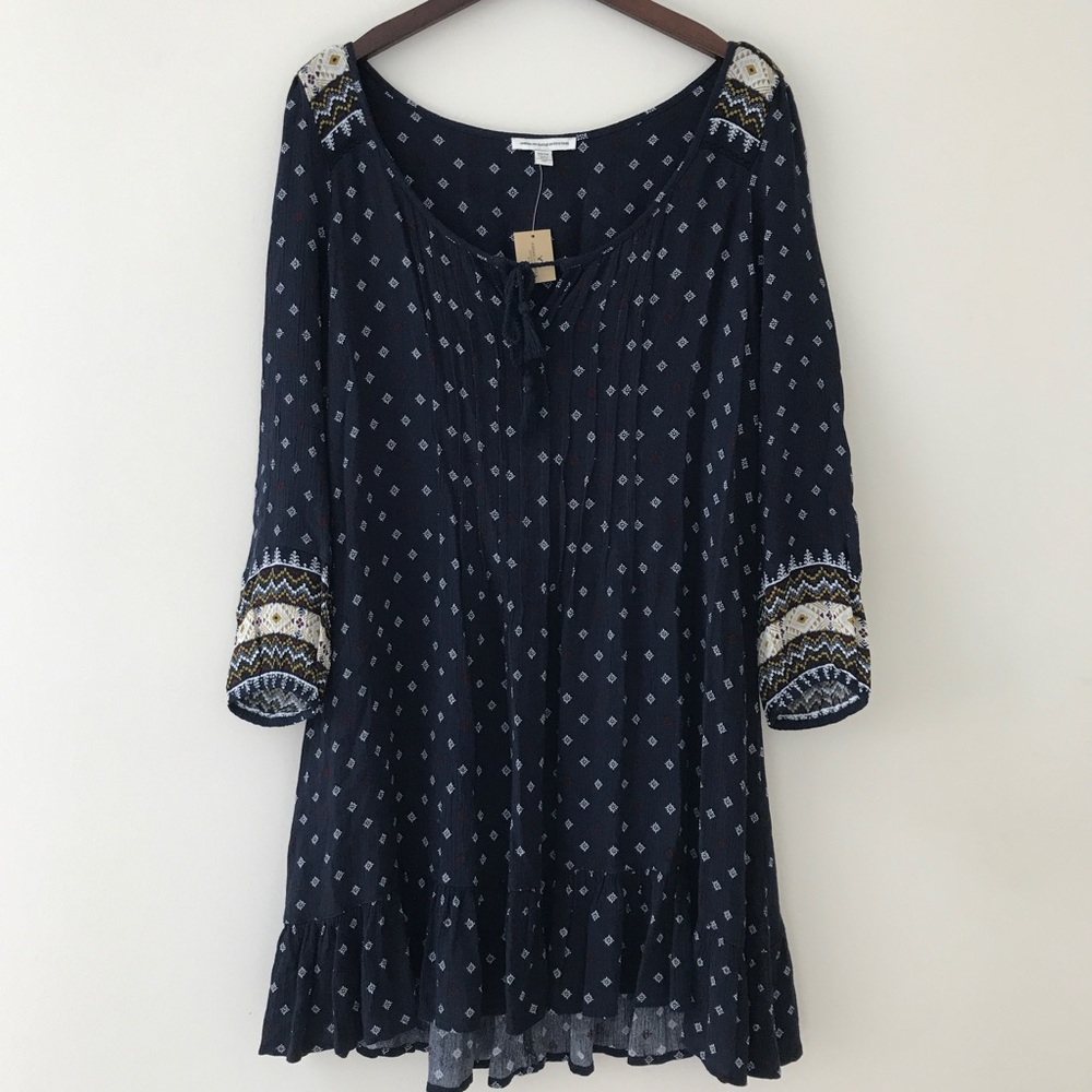 american eagle navy blue boho flowy short dress