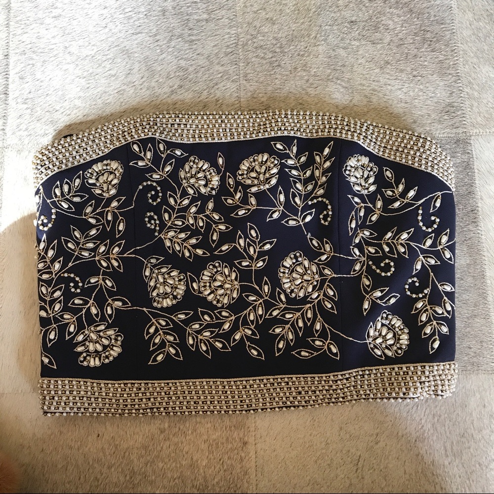 NWT Alice & Olivia Crepe Beaded Pearl Crop Top, 2