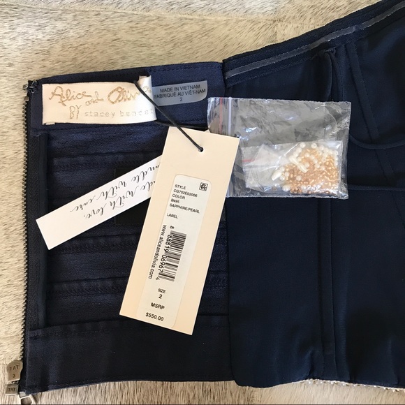 NWT Alice & Olivia Crepe Beaded Pearl Crop Top, 2 - Picture 3 of 6