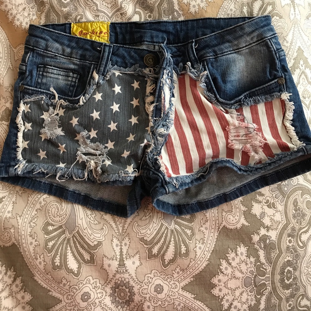 Flag denim shorts