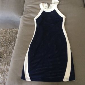 Navy and white piping crochet mini dress