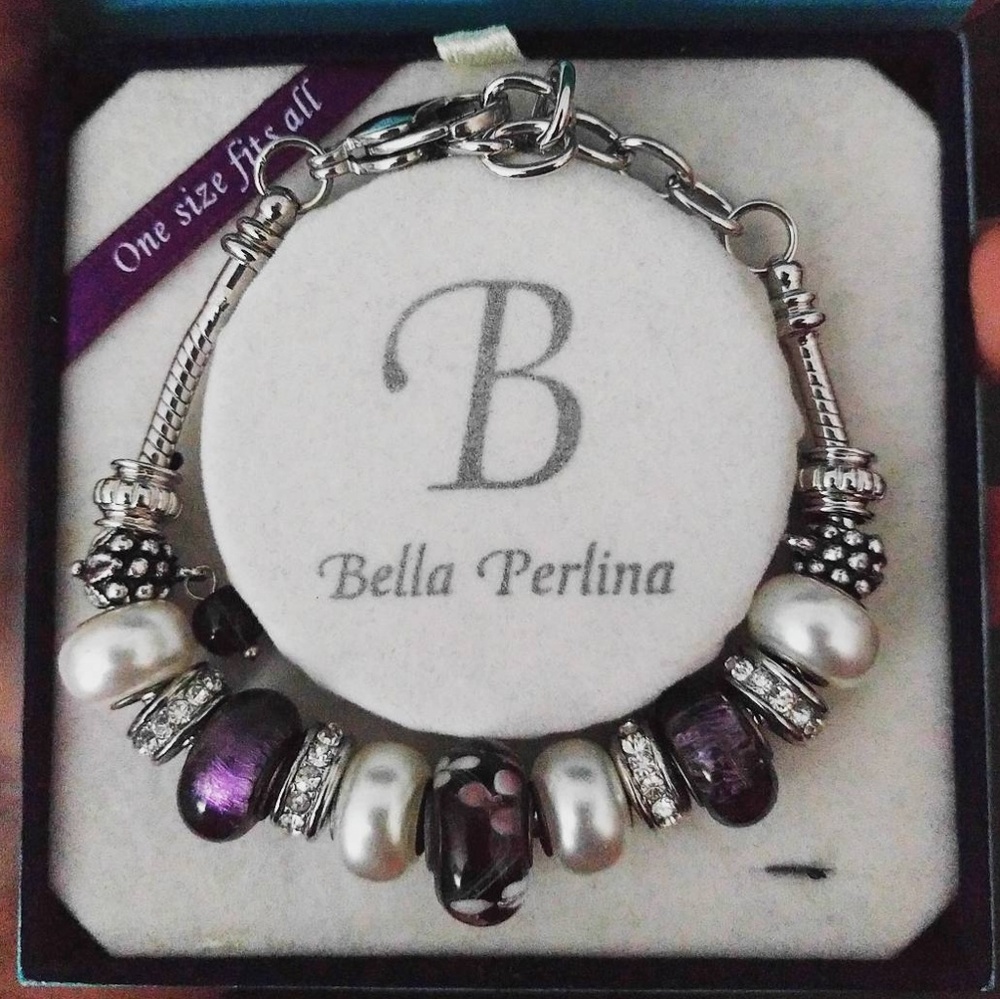 Bella Perlina Pandora-Style Charm Bracelet- Purple