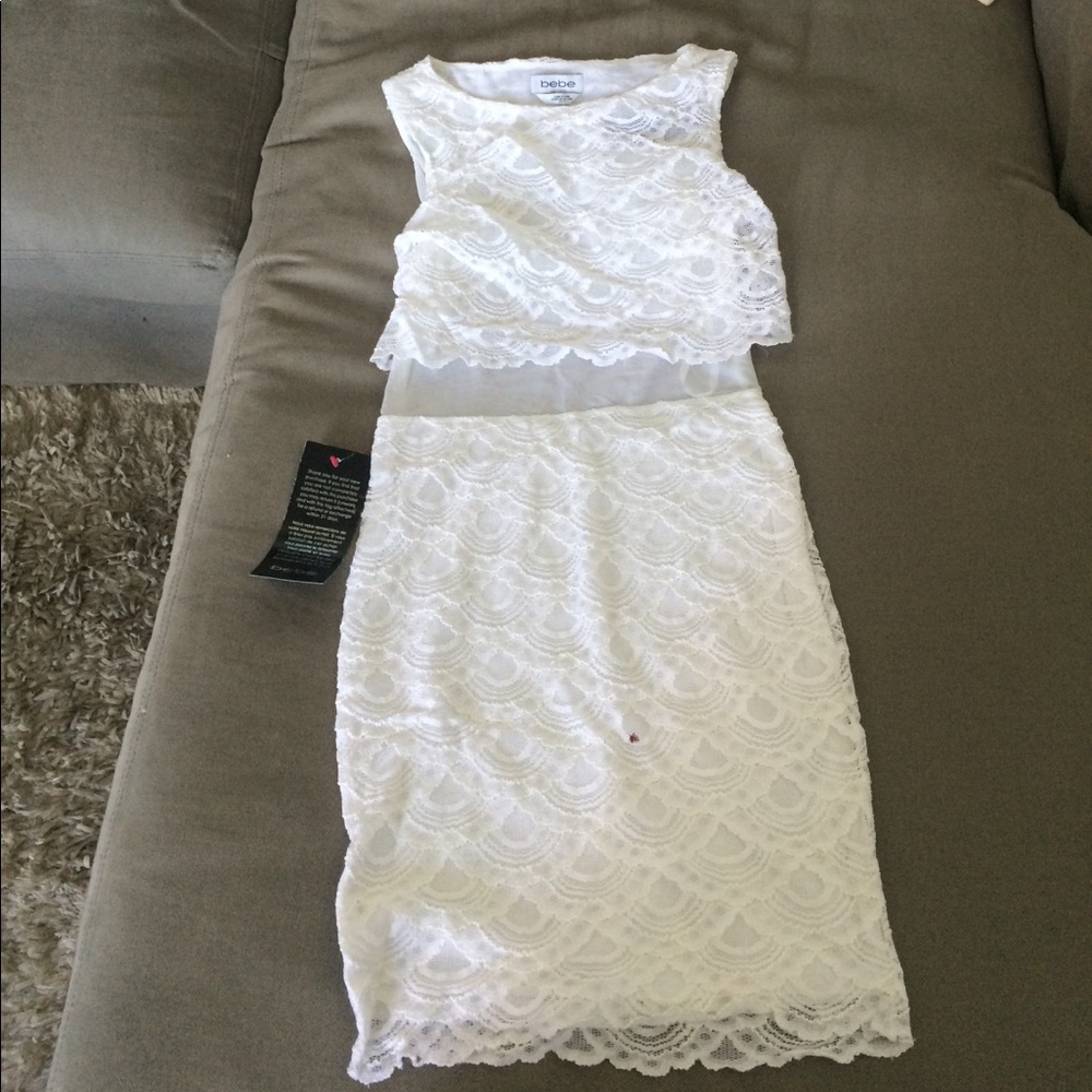 Bebe white lace mini dress