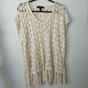 Forever 21 crochet beach cover up with fringe ends