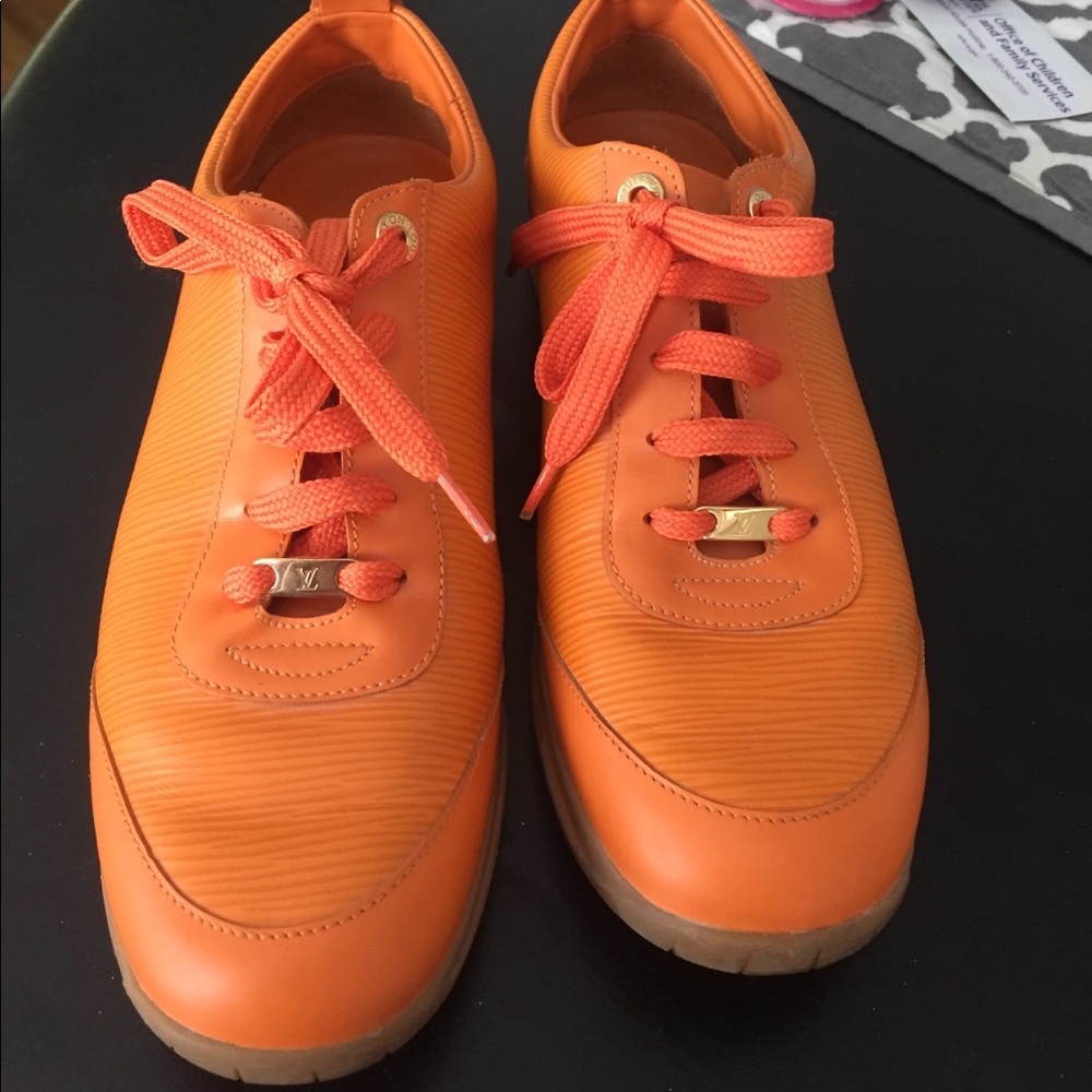 Louis Vuitton Bright Orange Leather Sneakers
