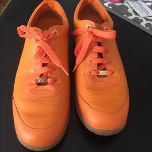 Louis Vuitton Bright Orange Leather Sneakers