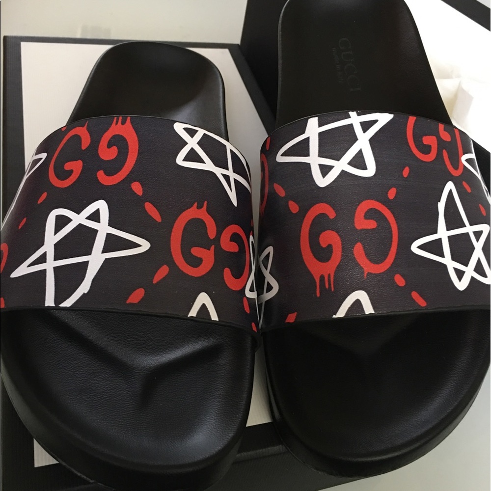 Gucci ghost navy red slide sandals size 10 men