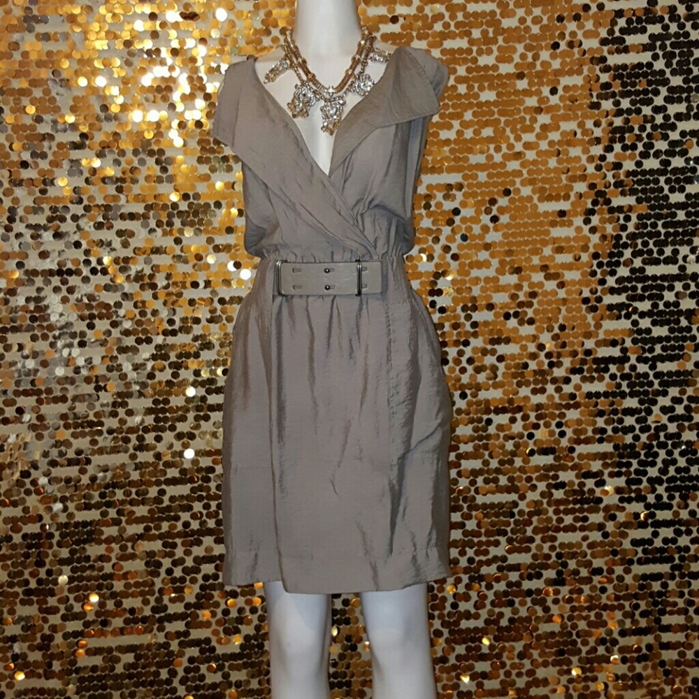 BCBG MAXAZRIA SIZE L SHIRT DRESS TAUPE GREY