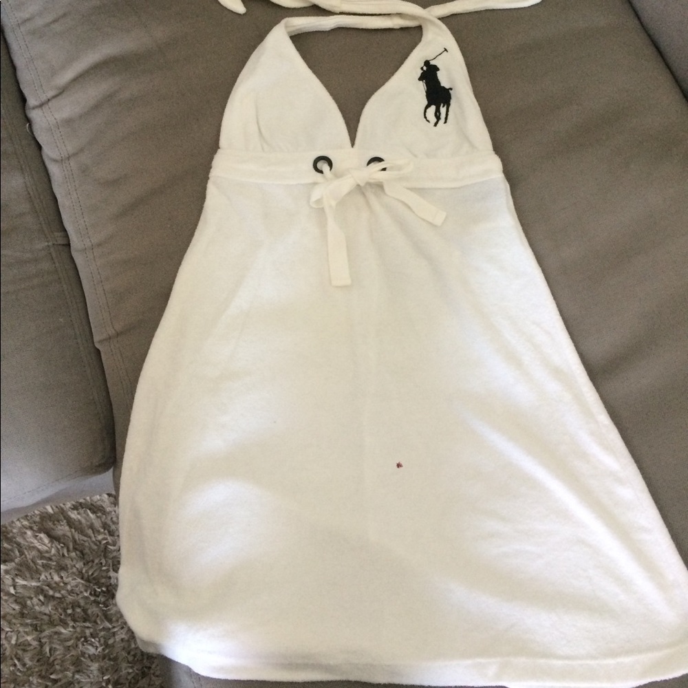 White halter terry cloth beach cover up