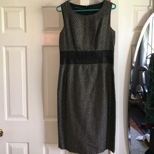 Lafayette 148 sheath dress. Faux leather waist