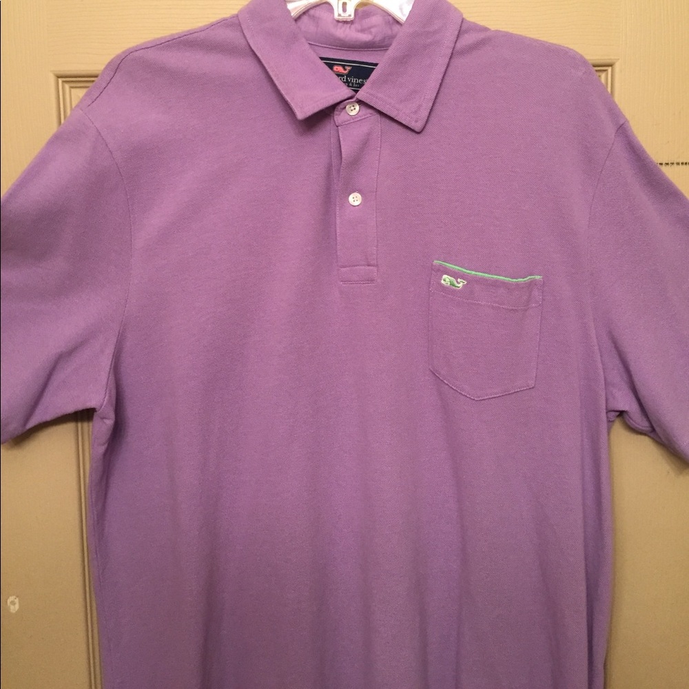Vineyard Vines Polo Shirt. Purple/Green Logo-Large