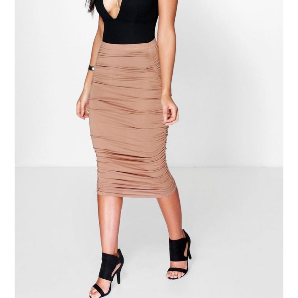 Ruched jersey midi skirt