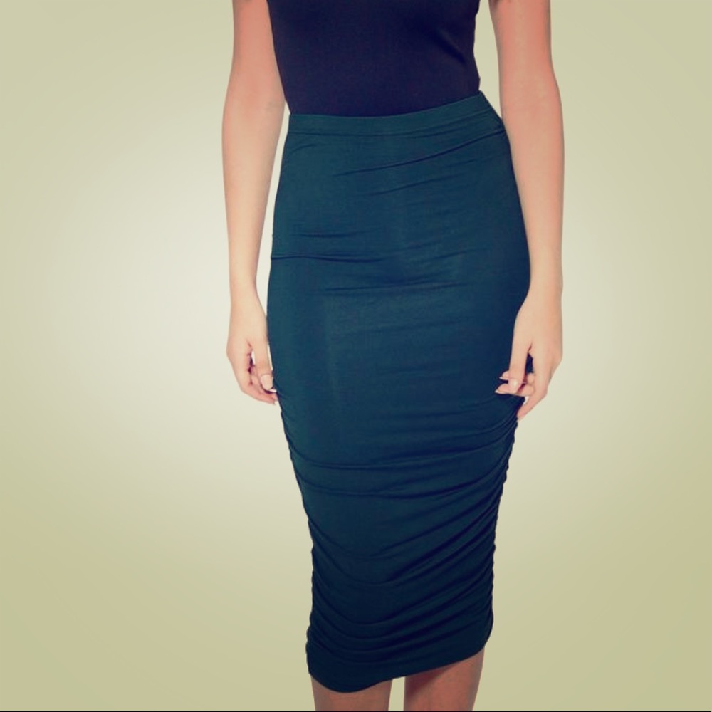 Ruched jersey midi skirt