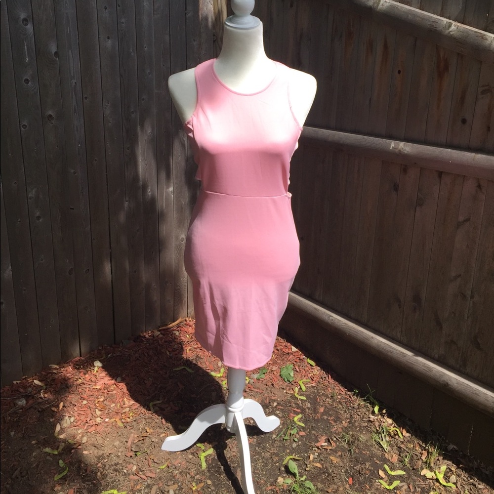 Baby Pink, zip back, cut out stretchy dress.