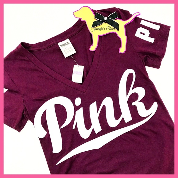 PINK Victoria's Secret Tops - •Victoria's Secret PINK• Logo maroon fitted tshirt