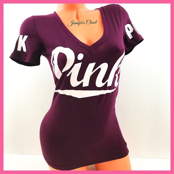 •Victoria's Secret PINK• Logo maroon fitted tshirt - Picture 2 of 3