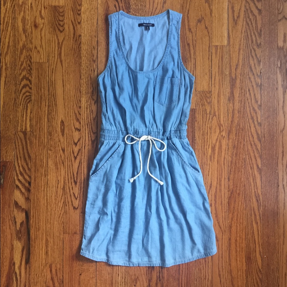 Drawstring waist chambray dress