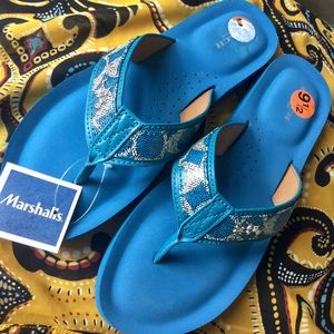 Teal Coach flip flops