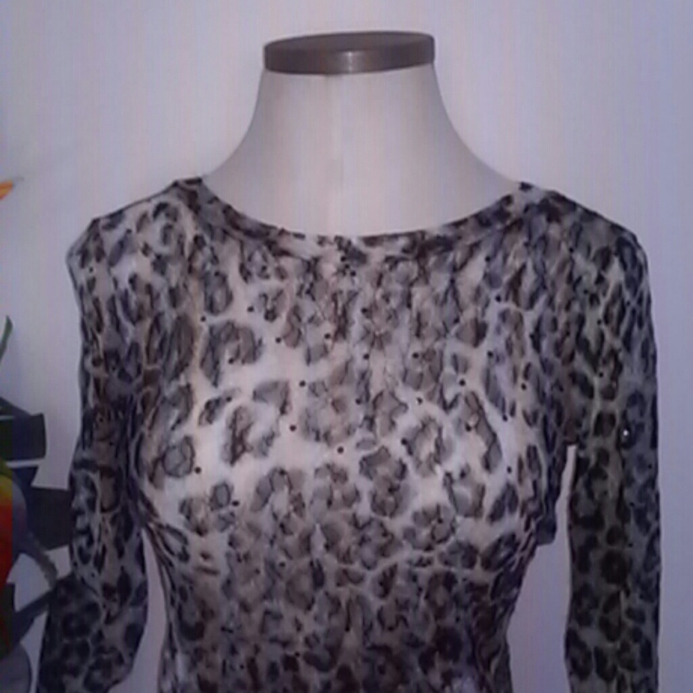NWOT Allen B Stretchy Lace Leopard Print Top