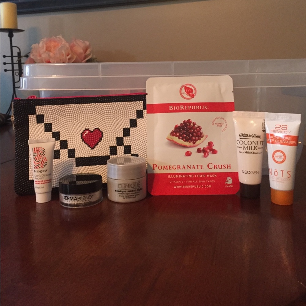 Ipsy bag with face and hair product samples