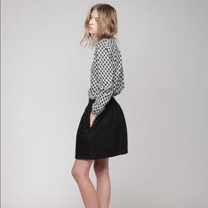 Textured Black A-line Midi Skirt